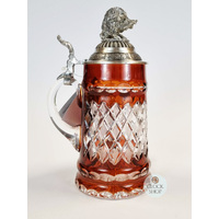 Lord Of Crystal Amber Glass Beer Stein With Wild Boar Pewter Lid 0.5L By KING image