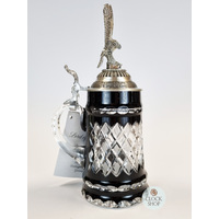 Lord Of Crystal Black Glass Beer Stein With Flying Eagle Pewter Lid 0.5L By KING image