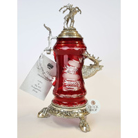 Lord Of Crystal Red Glass Beer Stein With Stag On Pewter Lid 0.5L By KING image