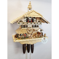 Farmer & Cow 8 Day Mechanical Chalet Cuckoo Clock With Alphorn 53cm By HÖNES image
