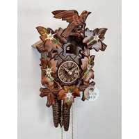 5 Leaf & Bird 1 Day Mechanical Carved Cuckoo Clock With Edelweiss Flowers 28cm By HÖNES image