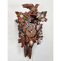5 Leaf & Bird 1 Day Mechanical Carved Cuckoo Clock With Flowers 28cm By HÖNES image