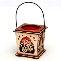 14cm Red Wood Laser Cut Tealight Lantern- Assorted Designs image