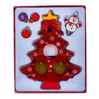14cm Red Wooden Christmas Tree With Snowman image