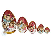 Woodburn Egg Russian Dolls- Red Angels 15cm (Set Of 5) image