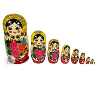 Semenov Russian Dolls- Yellow Scarf & Red Dress 22cm (Set Of 9) image