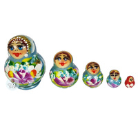Floral Russian Dolls- Blue Mini 4cm (Set Of 5) image