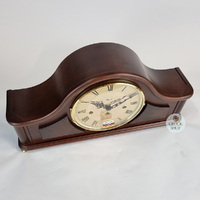 18cm Walnut Mechanical Tambour Mantel Clock With Westminster Chime & Gold Dial By HERMLE image