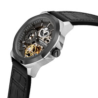 Black Skeleton Automatic Watch With Black Silicone/Leather Band  By KENNETH COLE image