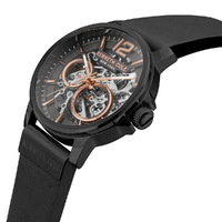 44mm Black & Rose Gold Automatic Mens Watch With Skeleton Dial & Black Leather Band By KENNETH COLE image
