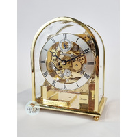 20cm Polished Brass Mechanical Skeleton Table Clock With Triple Chime By KIENINGER image