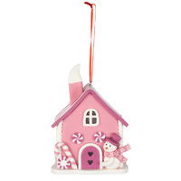 12cm Pink Gingerbread House Hanging Decoration image