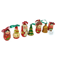 Russian Dolls Hanging Decoration- Green & Orange 6cm (Set of 7) image