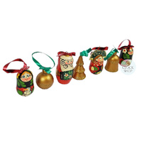 Russian Dolls Hanging Decoration Christmas- Red & Green 6cm (Set of 7) image