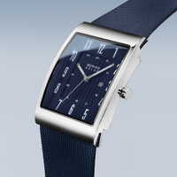 33mm Solar Collection Mens Watch With Blue Dial & Milanese Strap & Silver Rectangular Case By BERING image