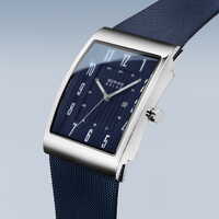 33mm Solar Collection Mens Watch With Blue Dial, Blue Milanese Strap & Silver Rectangular Case By BERING image