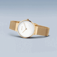 31mm Classic Collection Womens Watch With White Dial, Gold Milanese Strap & Gold Case By BERING image
