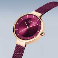 31mm Solar Collection Womens Watch With Purple Dial & Milanese Strap & Rose Gold Case By BERING image