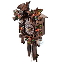 5 Leaf & Bird 1 Day Mechanical Carved Cuckoo Clock With Hand Painted Flowers 23cm By SCHNEIDER image