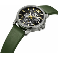 Grey Automatic Skeleton Watch with Olive Leather Band By KENNETH COLE image