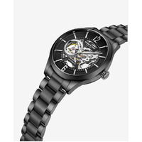 Black Automatic Skeleton Watch with Black Metal Band By KENNETH COLE image