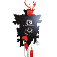 5 Leaf & Deer Battery Printed Cuckoo Clock With Black Forest Print 40cm By TRENKLE image