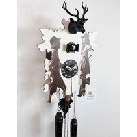 5 Leaf & Deer Battery Printed Cuckoo Clock With Black Forest Couple Print 20cm By TRENKLE image