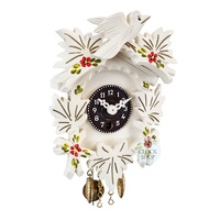 5 Leaf & Bird Mechanical Carved Clock White & Floral 14cm By TRENKLE image