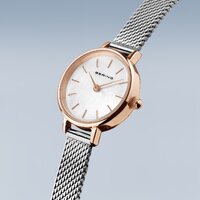 22mm Classic Collection Womens Watch With White Dial, Silver Milanese Strap & Rose Gold Case By BERING image