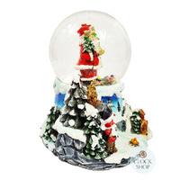 20cm Musical Snow Globe With LED & Santa Holding Teddy (8 Christmas Tunes) image