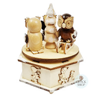 13cm Skiing Owls Wooden Music Box (Leise Rieselt Der Schnee) image