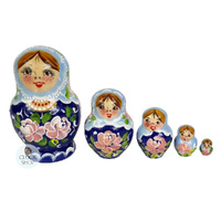 Floral Russian Dolls- Blue 9cm (Set Of 5) image