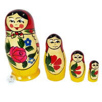 Semenov Russian Dolls- Red Scarf & Yellow Dress 9cm (Set Of 4) image