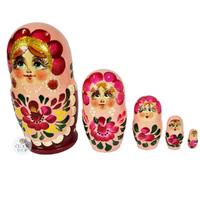 Floral Russian Dolls- Light Pink & Maroon 11cm (Set Of 5) image