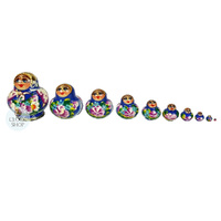 Floral Russian Dolls- Blue with Ladybird Mini 5cm (Set Of 10) image