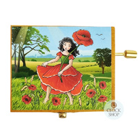 Wooden Hand Crank Music Box- Girl In Poppy Field (Carmen) image