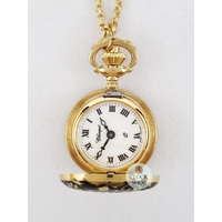 23mm Black & Gold Womens Pendant Watch With Flowers By CLASSIQUE (Roman) image