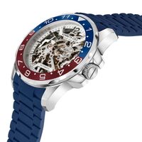 Silver Skeleton Automatic Watch With Blue Silicone Band  By KENNETH COLE image