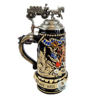 Bavaria Beer Stein Black With Beer Wagon On Lid 0.5L By KING image