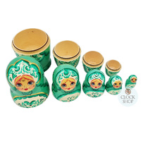 Floral Russian Dolls- Green Pearl Finish 18cm (Set Of 5) image