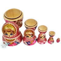 Pink and Gold Pearl Russian Dolls 11cm (Set Of 5) image