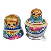 Blue and Silver Pearl Russian Dolls 11cm (Set Of 5) image