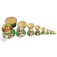 Floral Russian Dolls- Green With Ladybug 15cm (Set Of 10) image