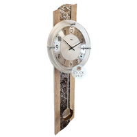 68cm Light Oak Pendulum Wall Clock With Stone Pattern & Silver Dial By AMS image