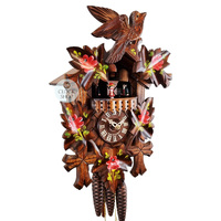 5 Leaf & Bird 1 Day Mechanical Carved Cuckoo Clock With Dancers & Flowers 36cm By SCHWAB image