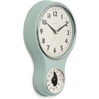 30cm Sage Green Retro Kitchen Wall Clock with Timer By ACCTIM image