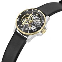 Gold and Silver Skeleton Automatic Watch with Black Leather Band BY KENNETH COLE image