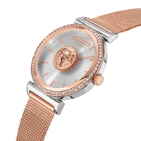 34mm Brick Lane Crystal Rose Gold Womens Watch With Mesh Band & Silver Dial By VERSACE image