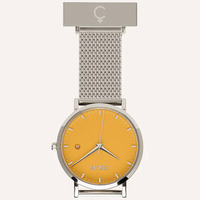 Silver Nightingale Nurses Watch with Saffron Yellow Dial + Yellow Band image