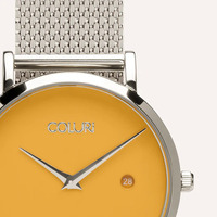 Silver Pankhurst Watch with Saffron Yellow Dial By Coluri image
